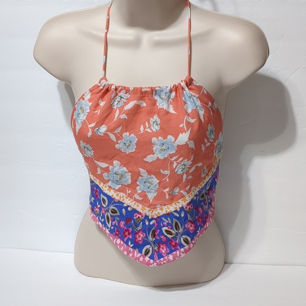 Lovers + Friends Pink & Blue Floral Crop Top xs